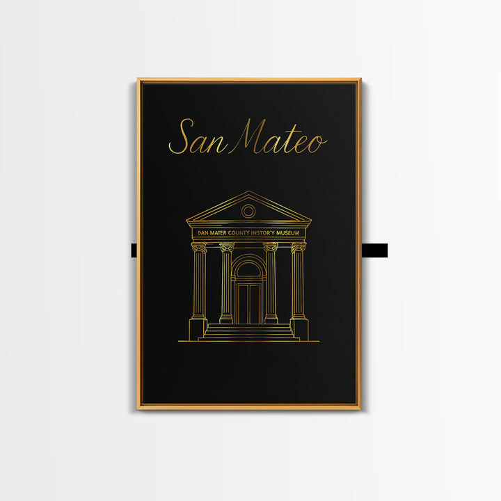 San Mateo Travel Poster, Canvas Print, Gold Outline Poster Art, San Mateo Travel Art, Travel Poster Art, Vintage City Art, Travel Prints