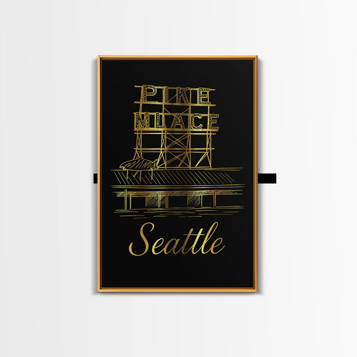 Seattle Travel Poster, Canvas Print, Gold Outline Poster Art, Seattle Art Print, Travel Poster Art, Mid Century Wall Art, Wanderlust Decor