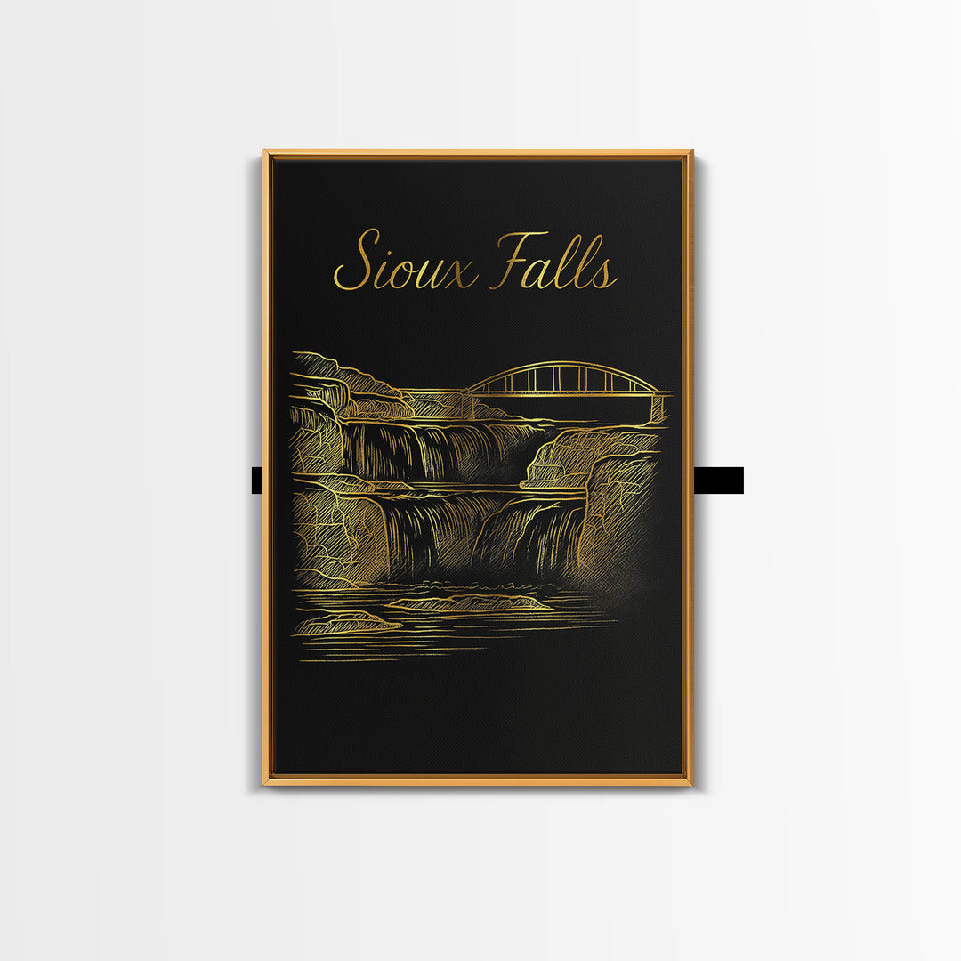 Sioux Falls South Dakota Travel Poster, Canvas Print, Black Gold Minimalist Art, Sioux Falls Travel Art, Home Office Decor, City Art Print