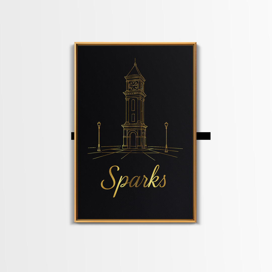 Sparks Nevada Travel Poster, Canvas Print, Gold Outline Poster Art, Sparks Wall Art, Wanderlust Decor, Travel Wall Decor, Retro Travel Print