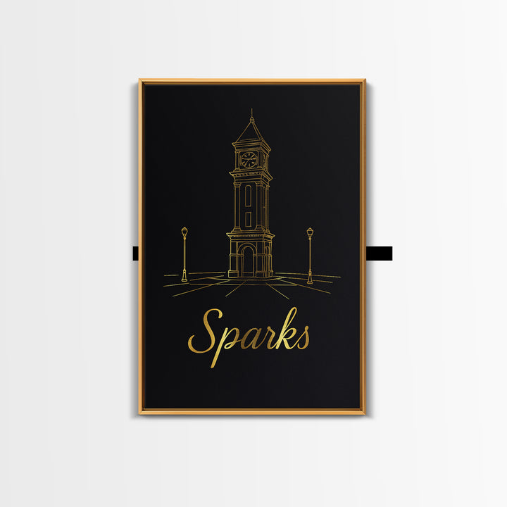 Sparks Nevada Travel Poster, Canvas Print, Gold Outline Poster Art, Sparks Wall Art, Wanderlust Decor, Travel Wall Decor, Retro Travel Print