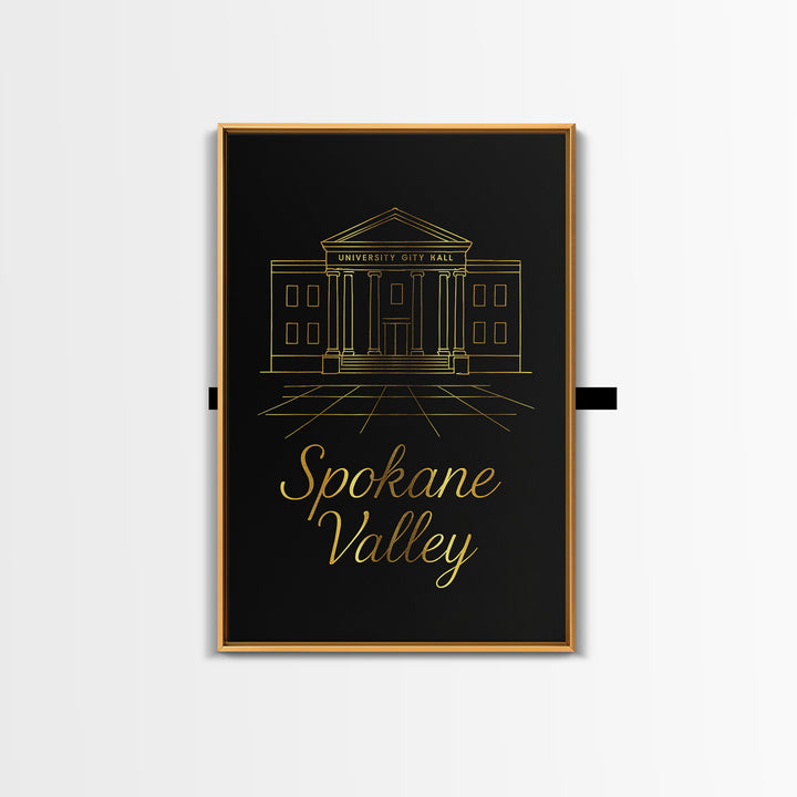 Spokane Valley Washington Travel Poster, Canvas Print, Dark Minimalist Wall Art, Spokane Valley Art Print, Travel Poster Art, Office Decor