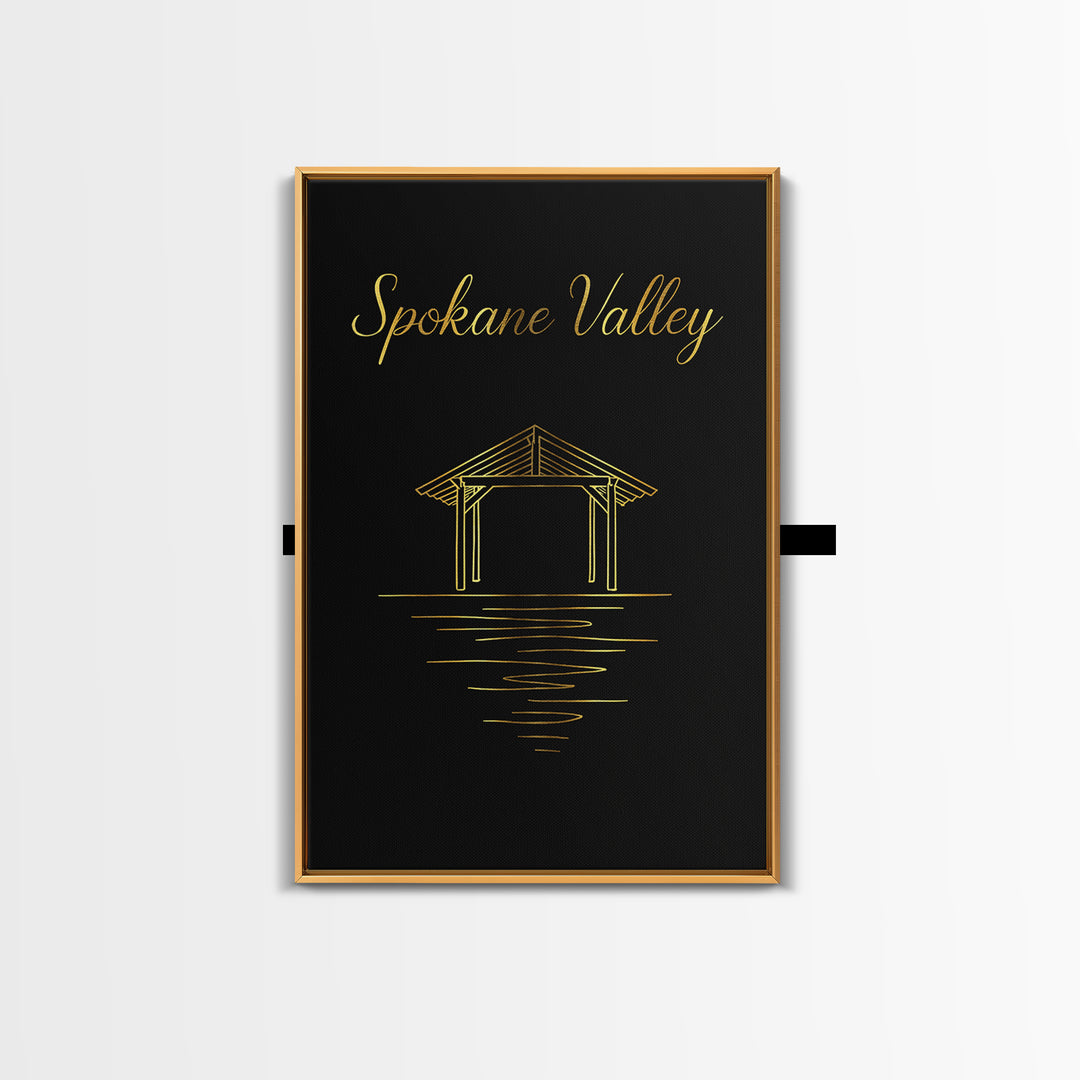 Spokane Valley Travel Poster, Canvas Print, Minimalist Gold Line Art, Spokane Valley Wall Art, City Travel Prints, Fine Art Print