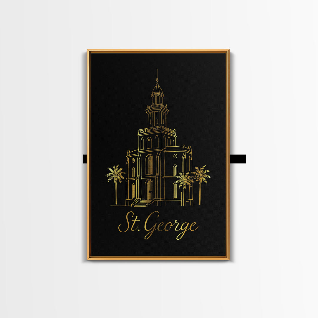 St George Utah Travel Poster, Framed Canvas Print, Gold Outline Poster Art, St George Art Print, Travel Poster Set, City Travel Prints