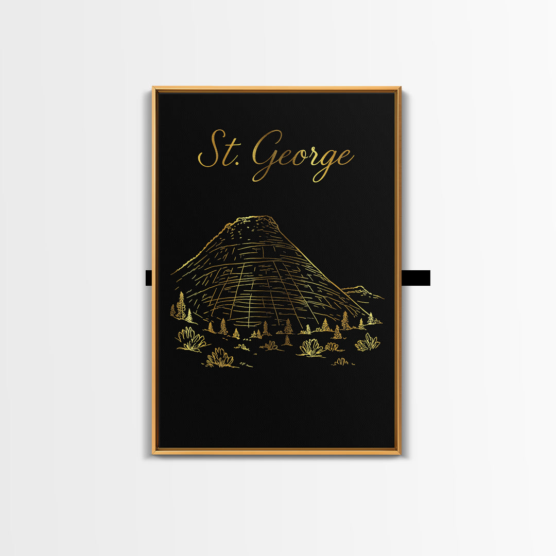 St George Travel Poster, Canvas Print, Black Gold Minimalist Art, St George Wall Art, City Travel Prints, Travel Art Print, Fine Art Print