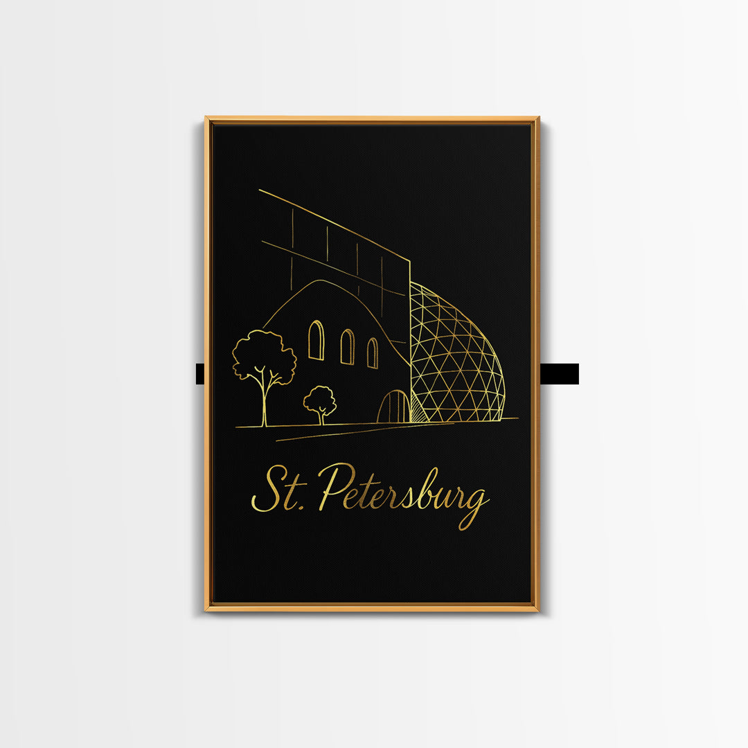 St Petersburg Travel Poster, Canvas Print, Black Gold Minimalist Art, St Petersburg City Art, Eclectic Wall Decor, Wanderlust Decor