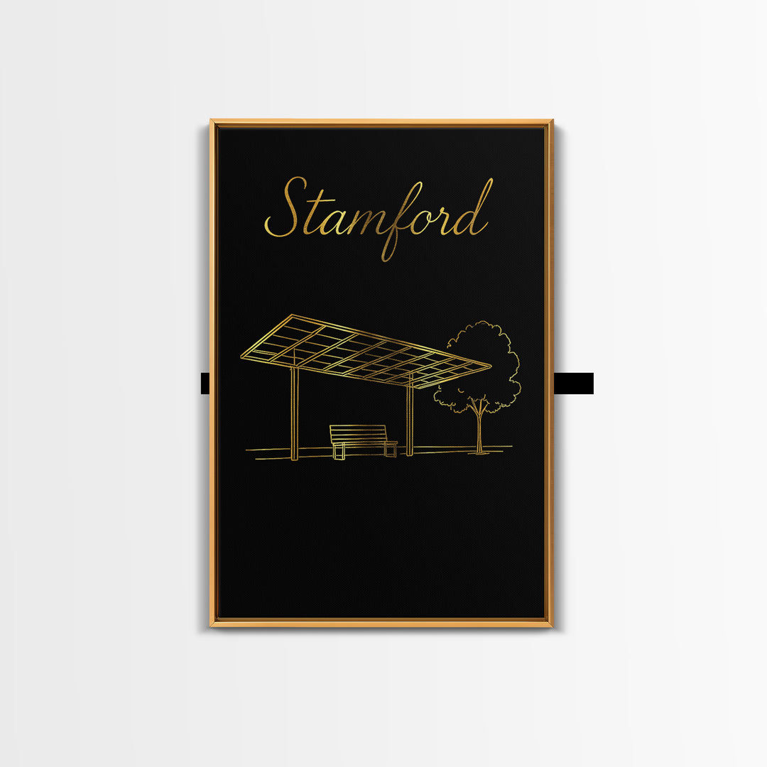 Stamford Travel Poster, Canvas Print, Gold Outline Poster Art, Stamford Wall Art, Retro Travel Print, Travel Poster Set, Travel Art Print