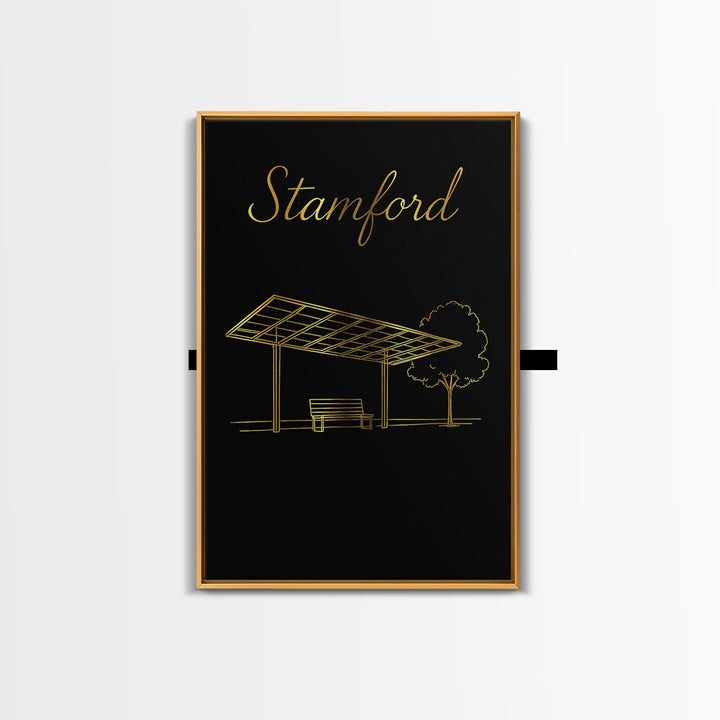 Stamford Travel Poster, Canvas Print, Gold Outline Poster Art, Stamford Wall Art, Retro Travel Print, Travel Poster Set, Travel Art Print