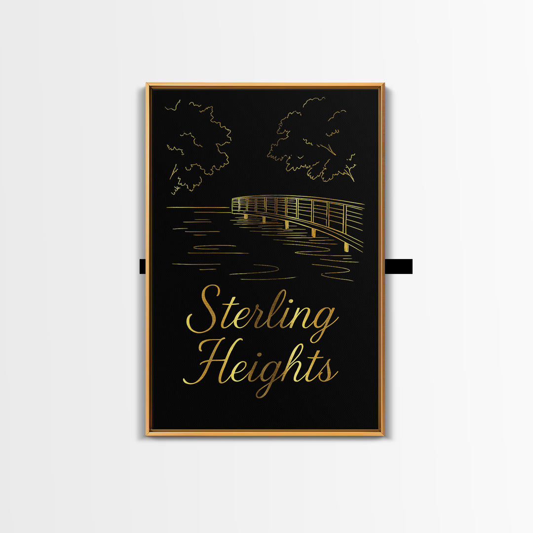 Sterling Heights Travel Poster, Framed Canvas Print, Dark Minimalist Wall Art, Sterling Heights Art Print, Travel Wall Art, Landscape Art