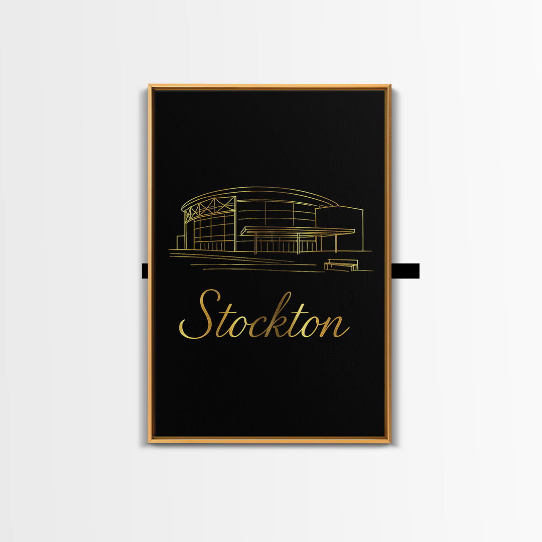 Stockton Travel Poster, Canvas Print, Black Gold Minimalist Art, Stockton Poster Print, Wanderlust Decor, Modern Wall Decor, Wall Art