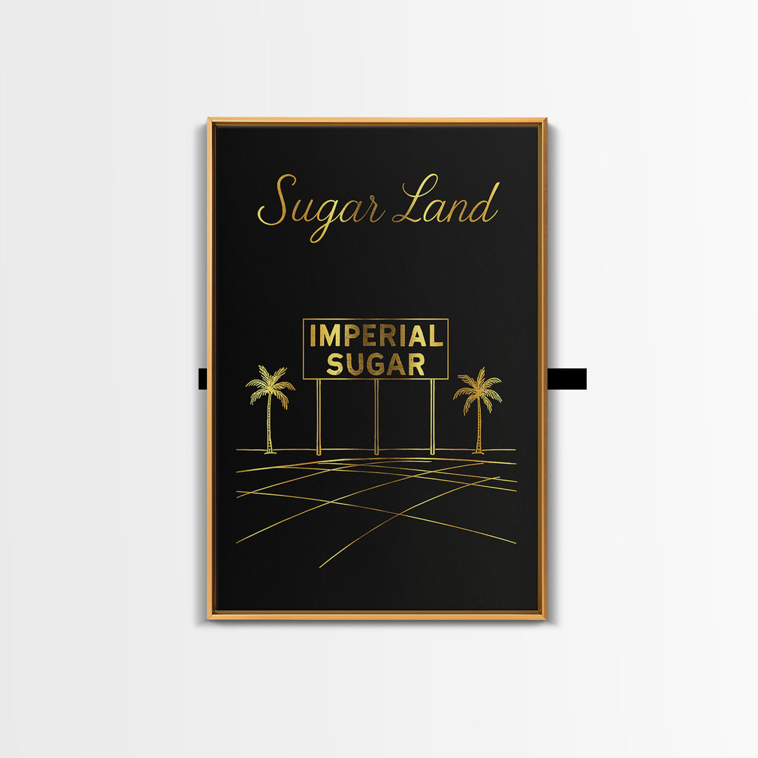 Sugar Land Texas Travel Poster, Canvas Print, Minimalist Gold Line Art, Sugar Land Art Print, Wanderlust Decor, Mid Century Wall Art