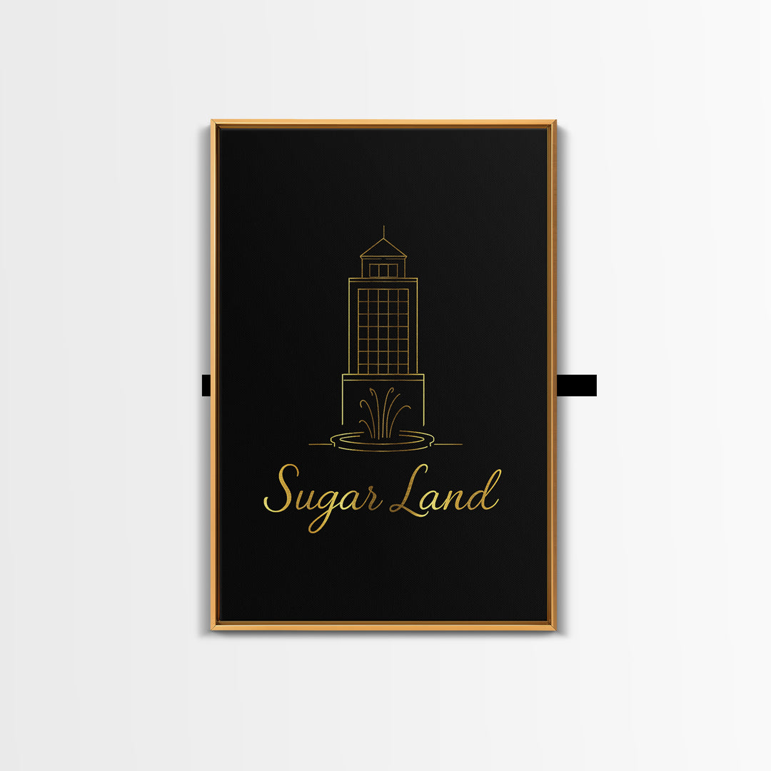 Sugar Land Travel Poster, Canvas Print, Gold Outline Poster Art, Sugar Land Poster Print, Retro Travel Print, Travel Poster Art