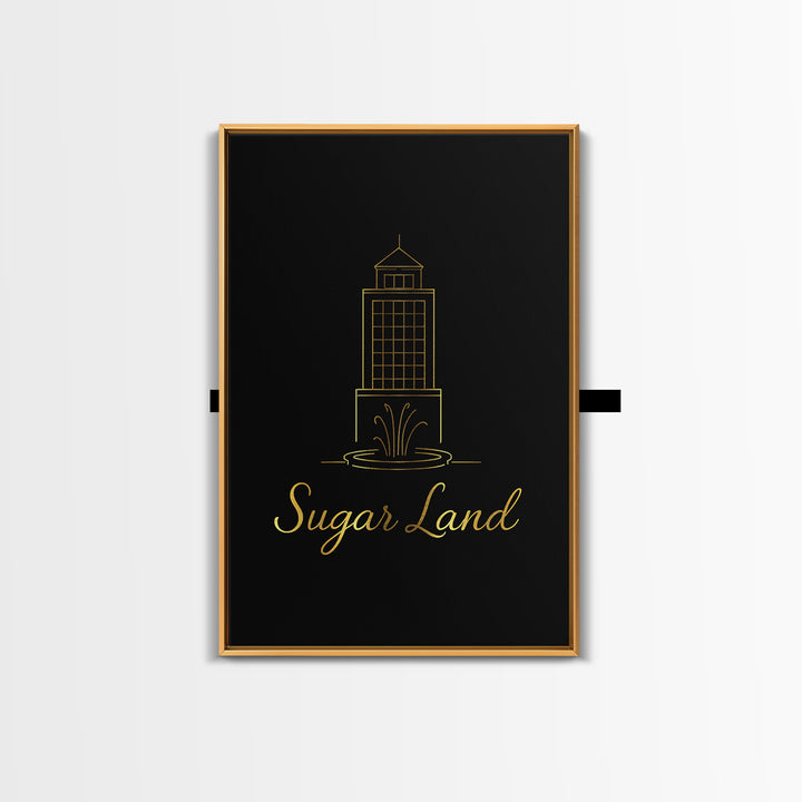 Sugar Land Travel Poster, Canvas Print, Gold Outline Poster Art, Sugar Land Poster Print, Retro Travel Print, Travel Poster Art