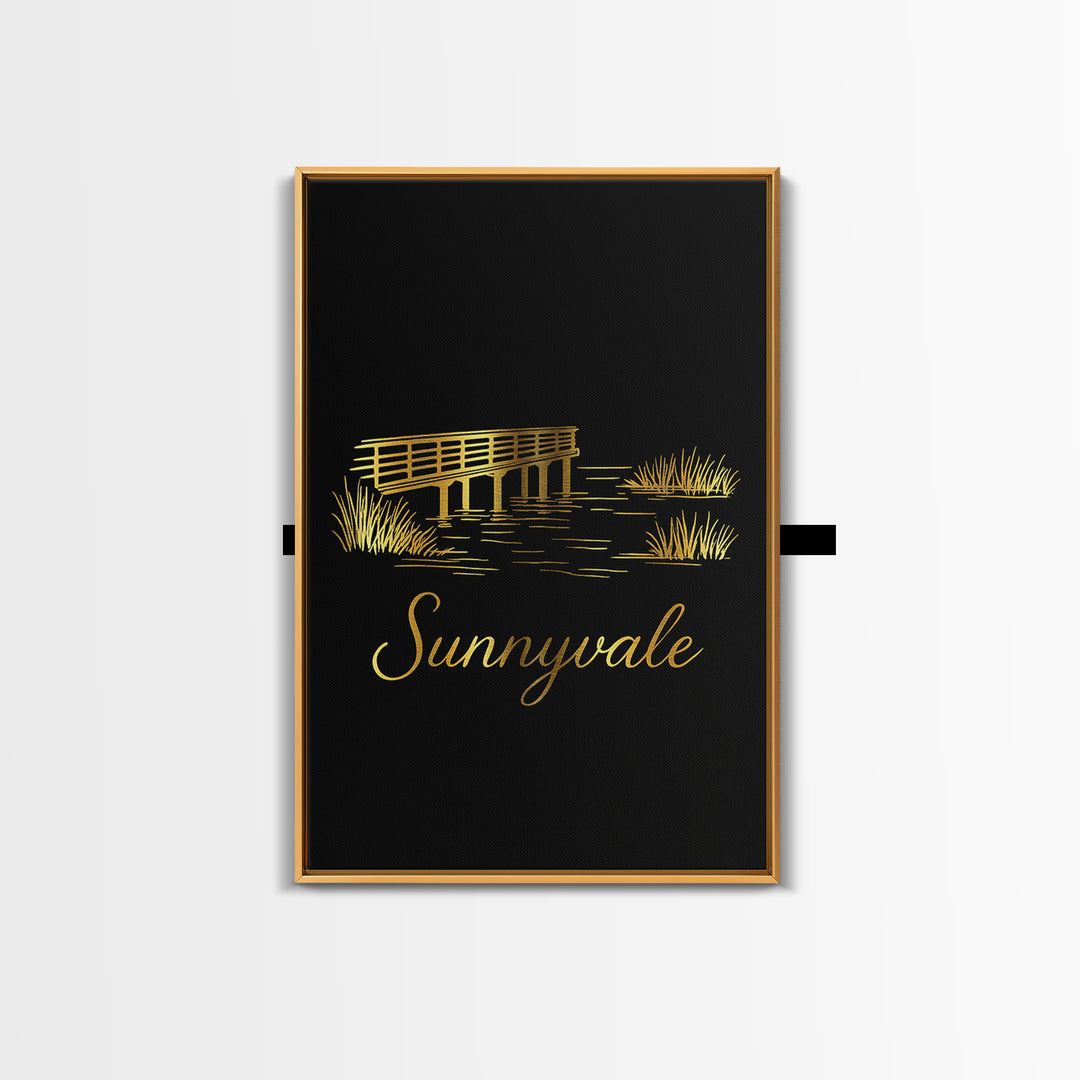 Sunnyvale Travel Poster, Canvas Print, Gold Outline Poster Art, Sunnyvale Poster Print, Travel Art Print, City Art Print, Home Office Decor