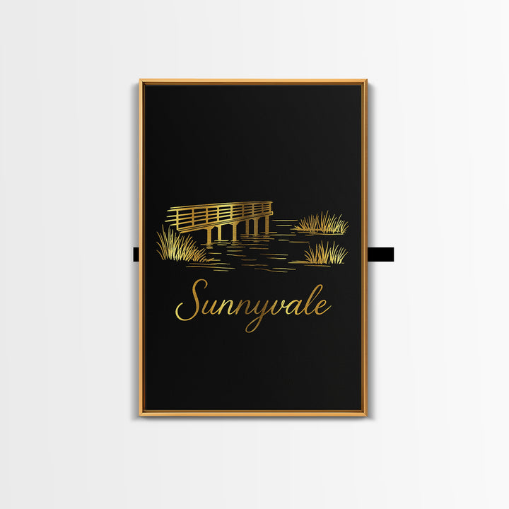 Sunnyvale Travel Poster, Canvas Print, Gold Outline Poster Art, Sunnyvale Poster Print, Travel Art Print, City Art Print, Home Office Decor