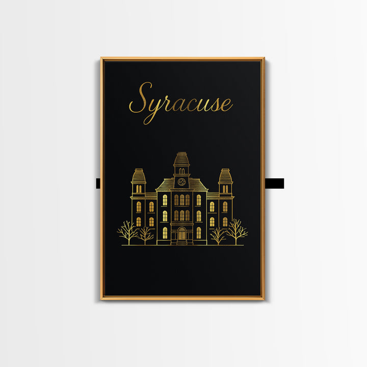 Syracuse Travel Poster, Framed Canvas Print, Dark Minimalist Wall Art, Syracuse Travel Art, City Art Print, Travel Wall Decor, Design 2