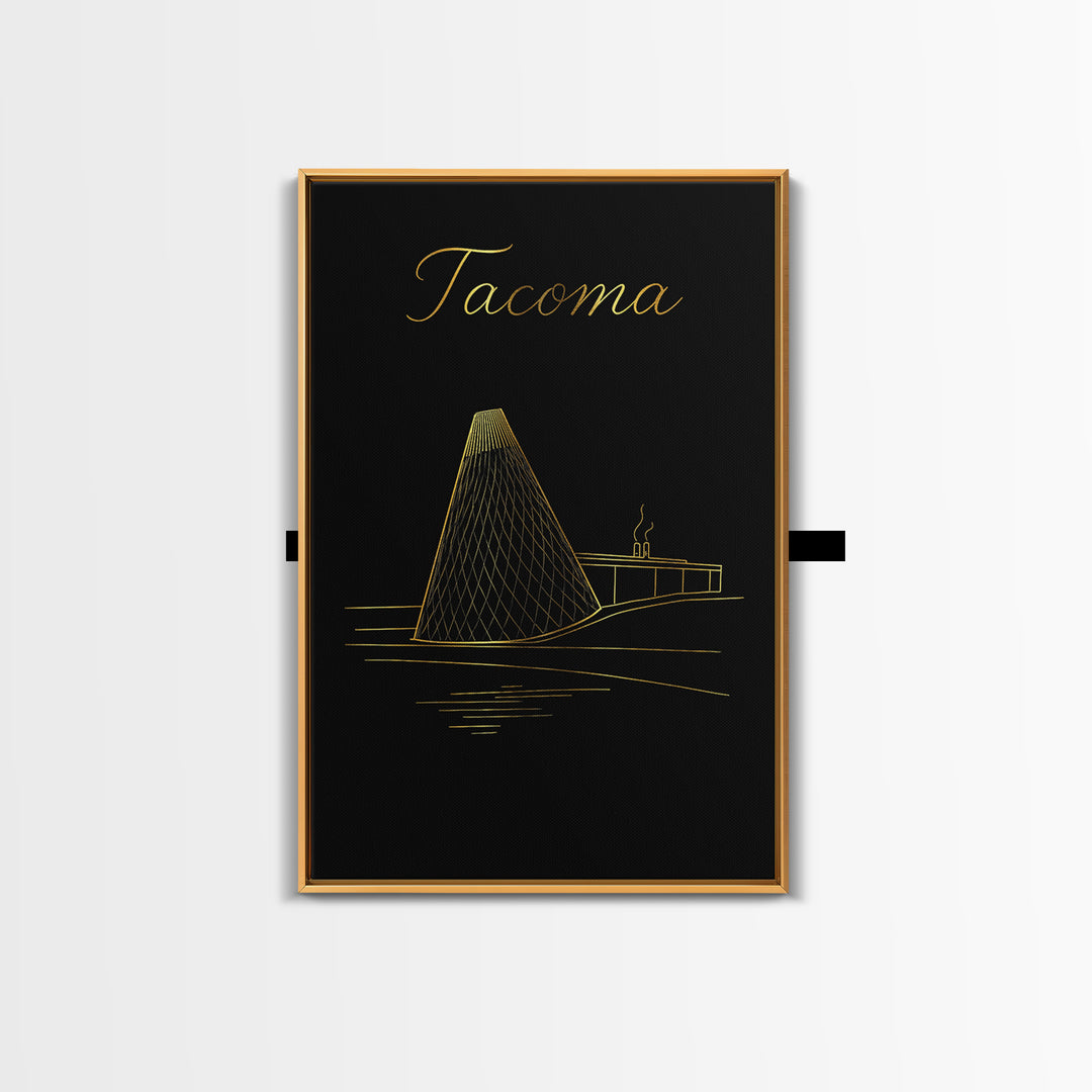 Tacoma Travel Poster, Framed Canvas Print, Minimalist Gold Line Art, Tacoma City Art, Home Office Decor, City Travel Prints, Poster Print