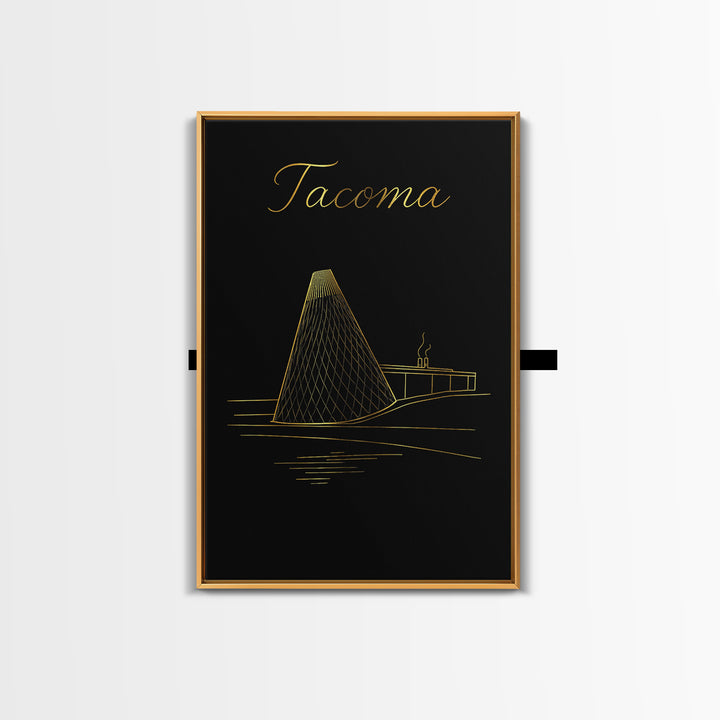 Tacoma Travel Poster, Framed Canvas Print, Minimalist Gold Line Art, Tacoma City Art, Home Office Decor, City Travel Prints, Poster Print