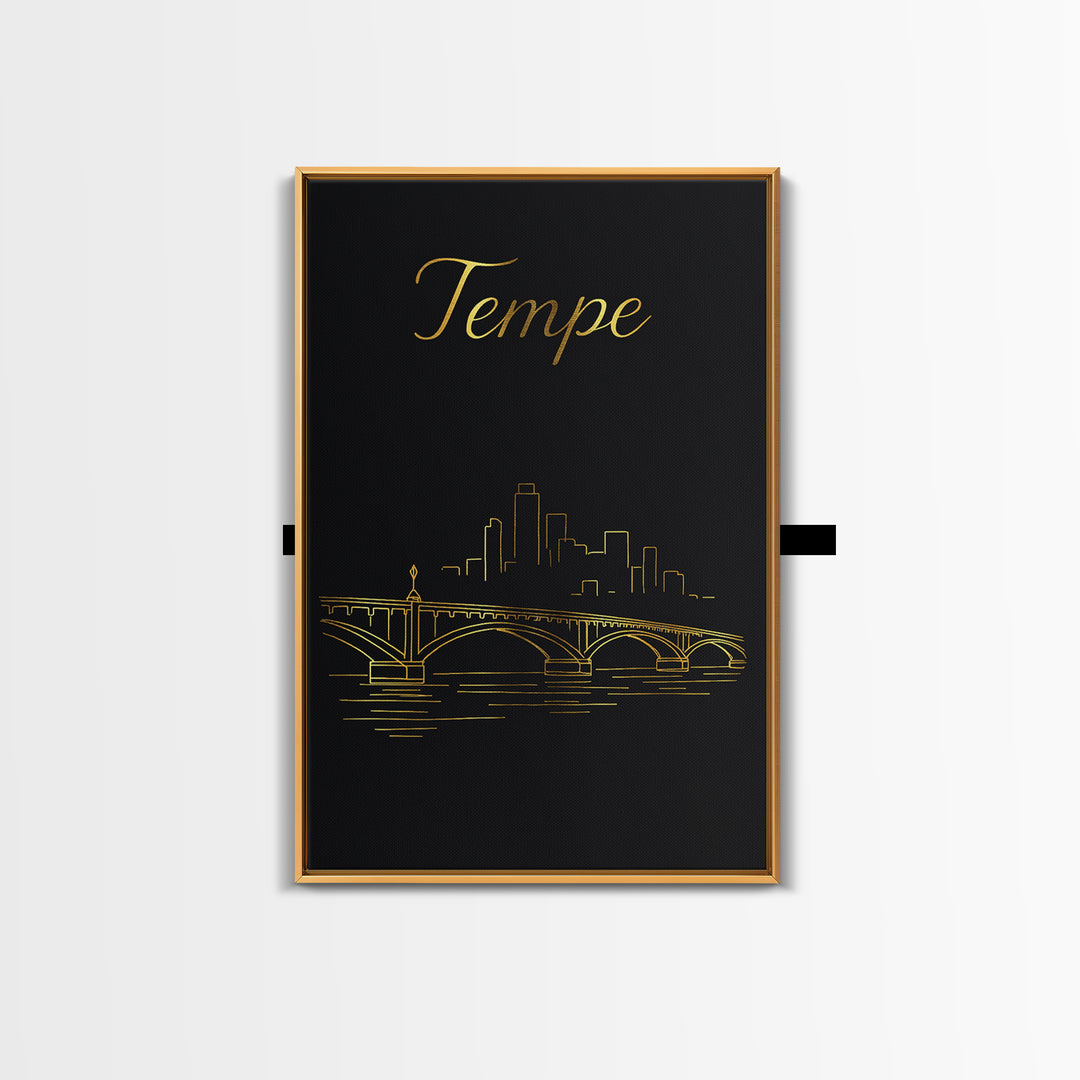 Tempe Arizona Travel Poster, Canvas Print, Gold Outline Poster Art, Tempe Art Print, Wanderlust Decor, Travel Poster Set, Home Office Decor