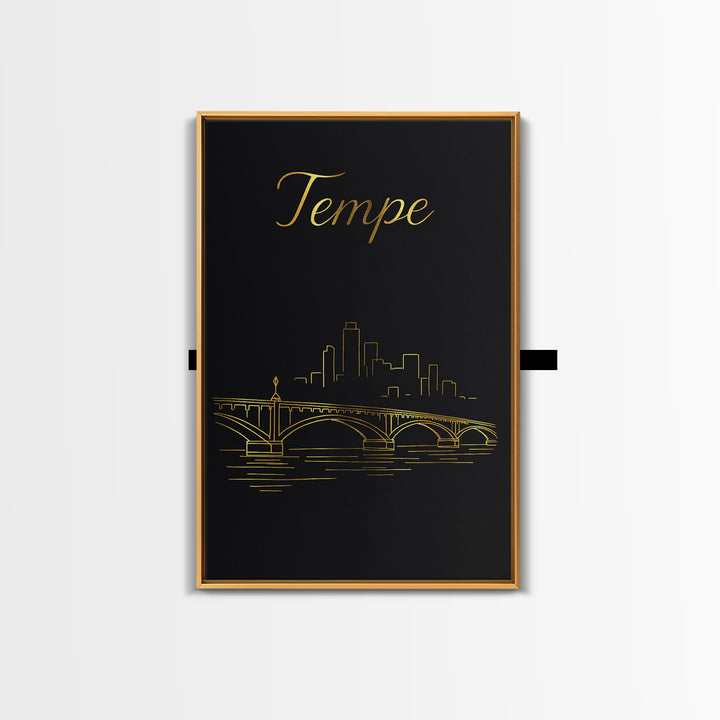Tempe Arizona Travel Poster, Canvas Print, Gold Outline Poster Art, Tempe Art Print, Wanderlust Decor, Travel Poster Set, Home Office Decor