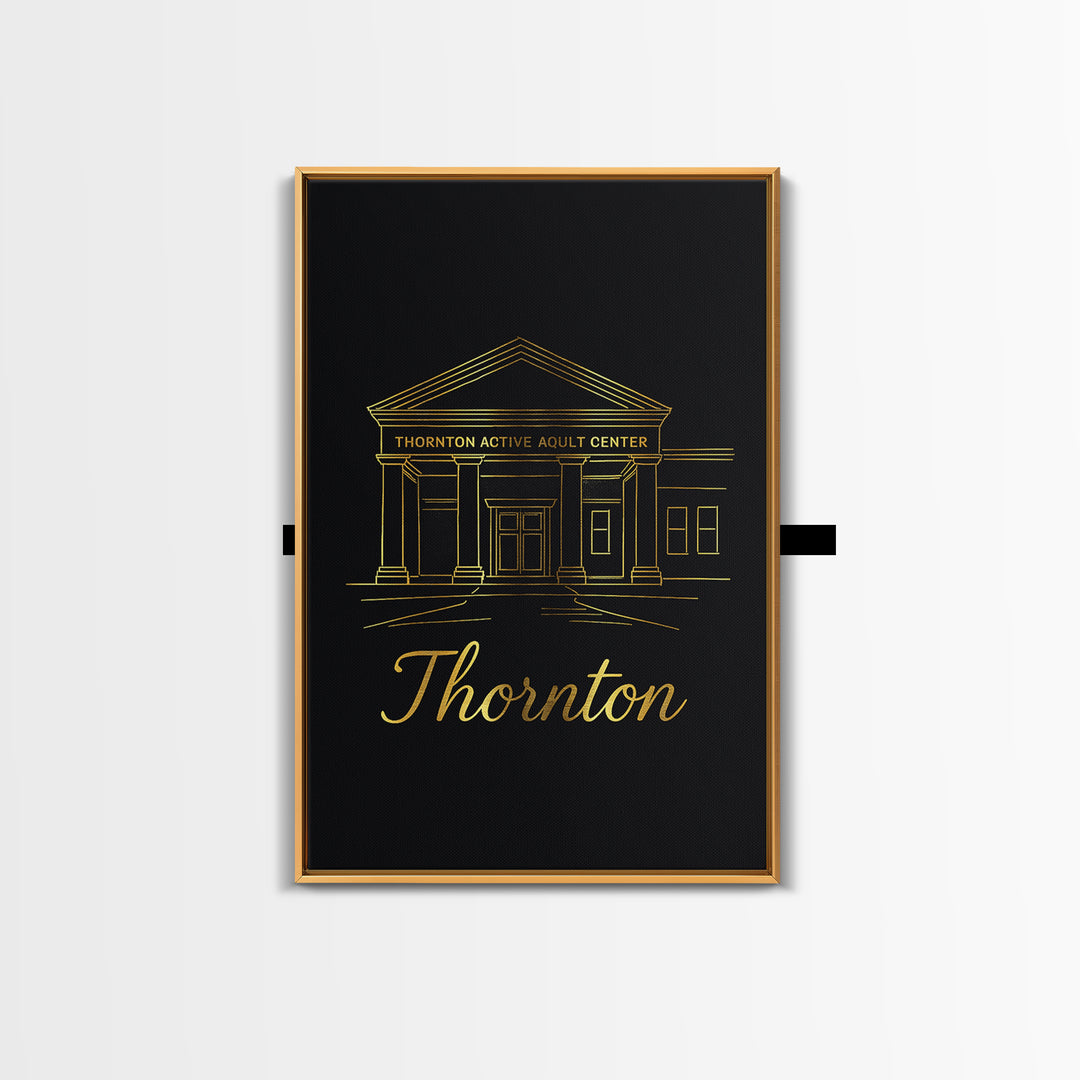 Thornton Travel Poster, Framed Canvas Print, Black Gold Minimalist Art, Thornton Art Print, City Travel Prints, City Art Print