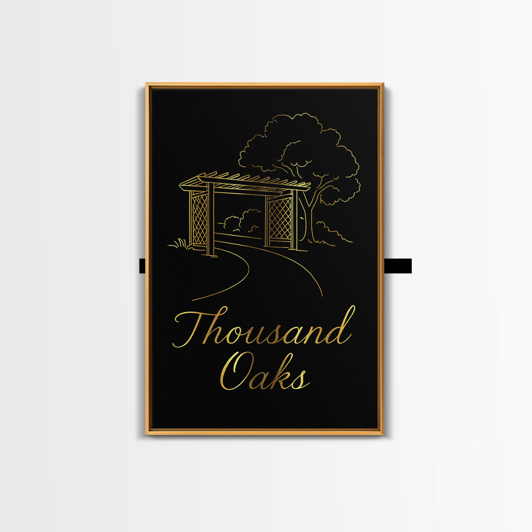 Thousand Oaks California Travel Poster, Canvas Print, Minimalist Gold Line Art, Thousand Oaks City Art, Fine Art Print, Travel Wall Decor