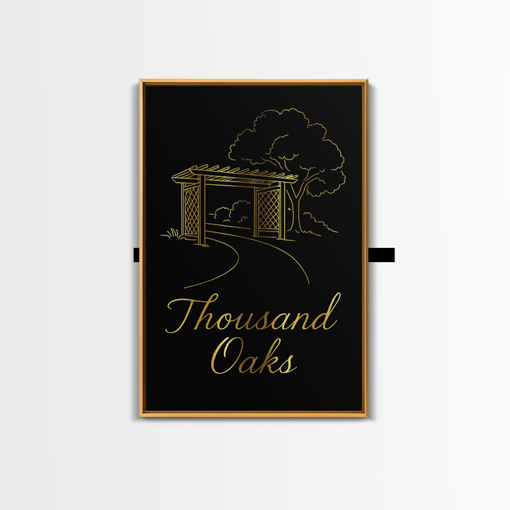 Thousand Oaks California Travel Poster, Canvas Print, Minimalist Gold Line Art, Thousand Oaks City Art, Fine Art Print, Travel Wall Decor