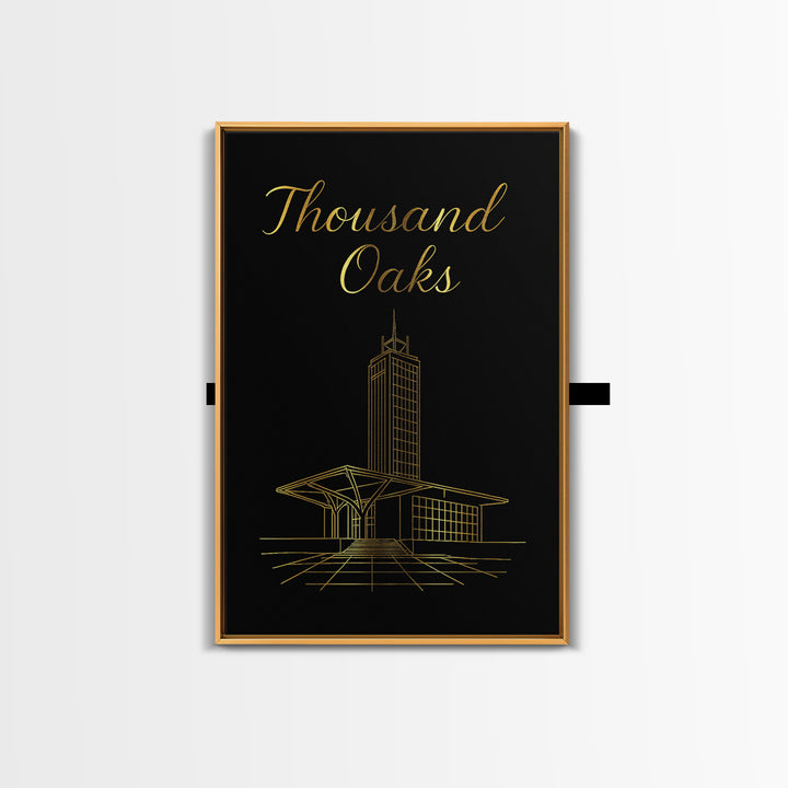Thousand Oaks Travel Poster, Framed Canvas Print, Gold Outline Poster Art, Thousand Oaks Poster Print, Travel Poster Art, Fine Art Print