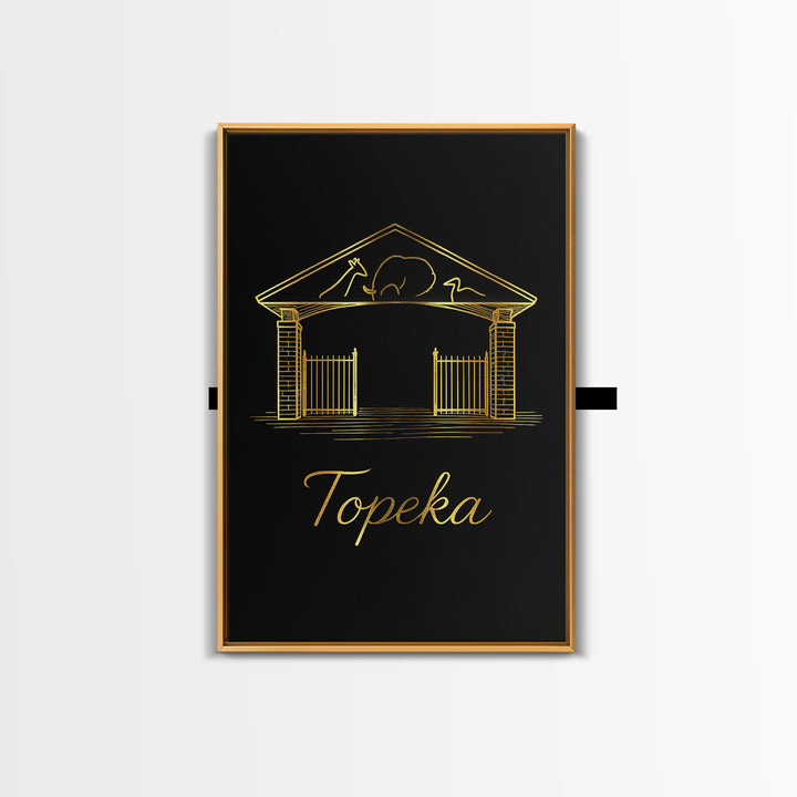 Topeka Travel Poster, Framed Canvas Print, Black Gold Minimalist Art, Topeka Art Print, City Illustration, Modern Wall Decor, Poster Art