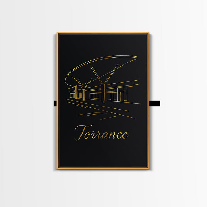 Torrance California Travel Poster, Canvas Print, Minimalist Gold Line Art, Torrance Wall Art, Poster Art, City Travel Prints, Travel Art