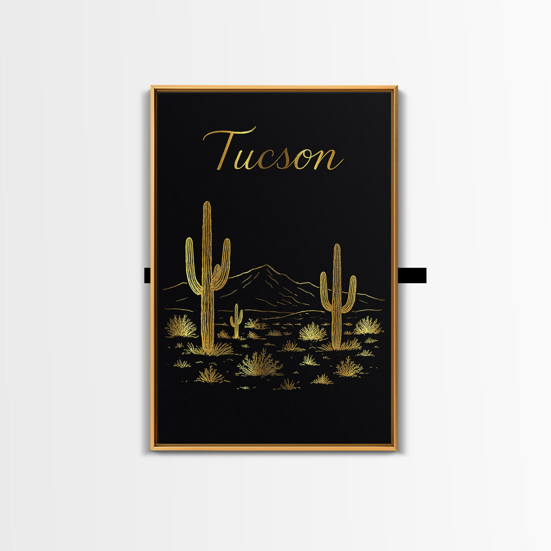 Tucson Arizona Travel Poster, Canvas Print, Black Gold Minimalist Art, Tucson Travel Art, Wall Decor, City Art Print, Travel Poster Set