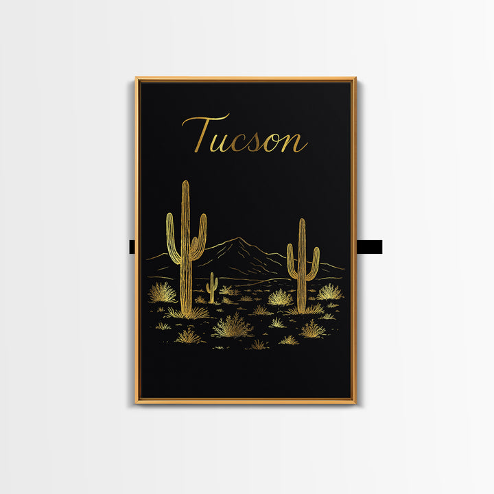 Tucson Arizona Travel Poster, Canvas Print, Black Gold Minimalist Art, Tucson Travel Art, Wall Decor, City Art Print, Travel Poster Set