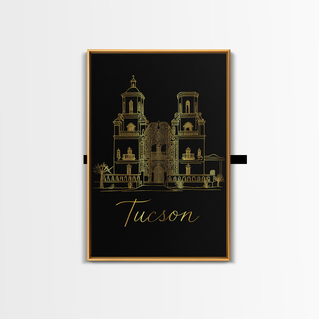 Tucson Travel Poster, Framed Canvas Print, Dark Minimalist Wall Art, Tucson City Art, Home Office Decor, Modern Wall Decor, City Poster