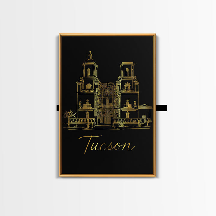 Tucson Travel Poster, Framed Canvas Print, Dark Minimalist Wall Art, Tucson City Art, Home Office Decor, Modern Wall Decor, City Poster