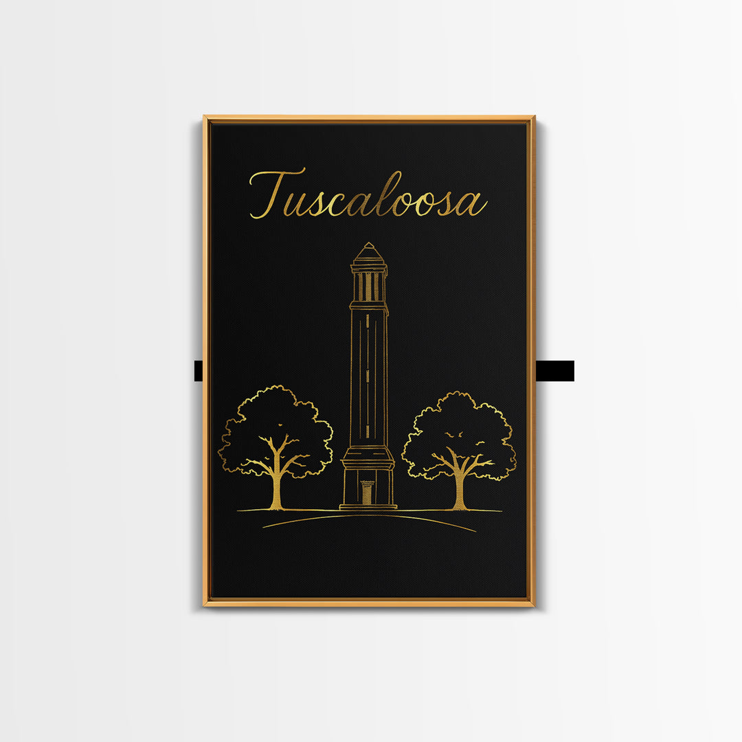 Tuscaloosa Travel Poster, Canvas Print, Black Gold Minimalist Art, Tuscaloosa Art Print, City Travel Prints, Wanderlust Decor, Wall Art