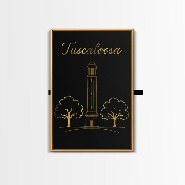 Tuscaloosa Travel Poster, Canvas Print, Black Gold Minimalist Art, Tuscaloosa Art Print, City Travel Prints, Wanderlust Decor, Wall Art