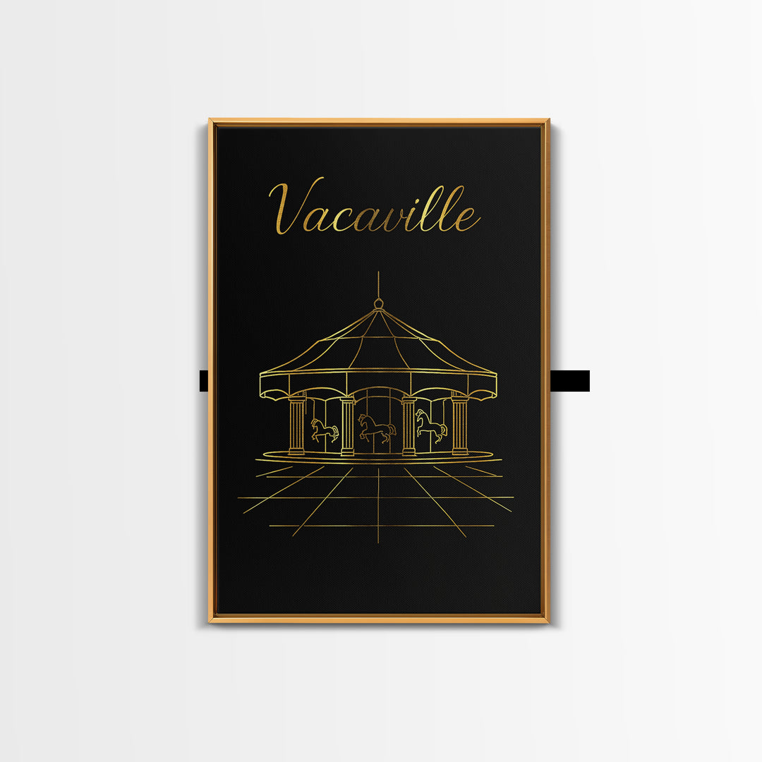 Vacaville California Travel Poster, Framed Canvas Print, Gold Outline Poster Art, Vacaville City Art, Retro Travel Print, Wanderlust Decor