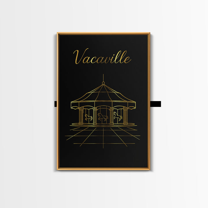 Vacaville California Travel Poster, Framed Canvas Print, Gold Outline Poster Art, Vacaville City Art, Retro Travel Print, Wanderlust Decor