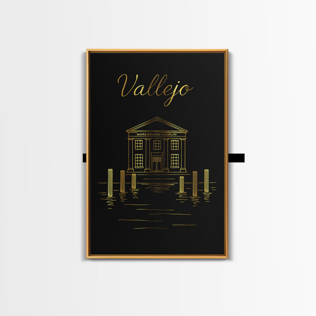 Vallejo Travel Poster, Canvas Print, Minimalist Gold Line Art, Vallejo Art Print, City Illustration, Travel Poster Art, Modern Wall Decor