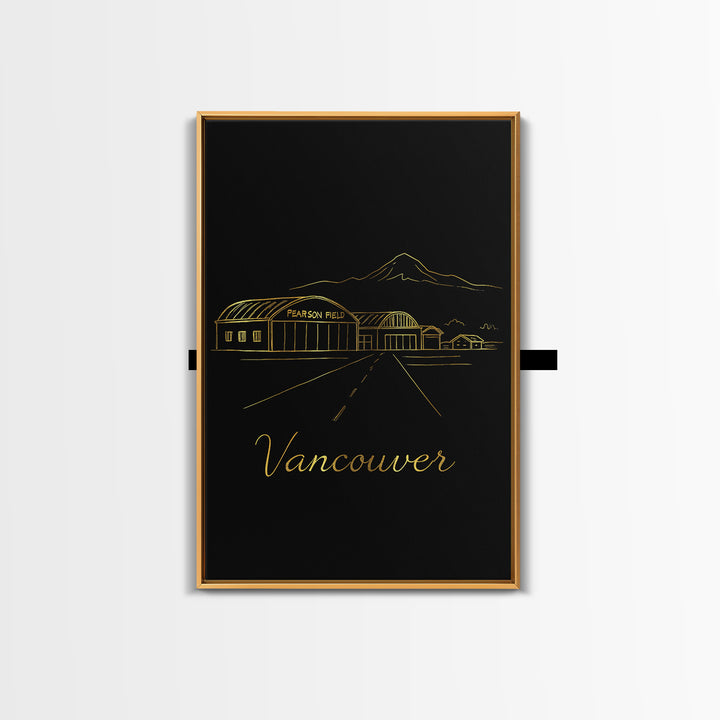 Vancouver Travel Poster, Canvas Print, Gold Outline Poster Art, Vancouver Poster Print, City Illustration, Travel Art Print, Retro Poster