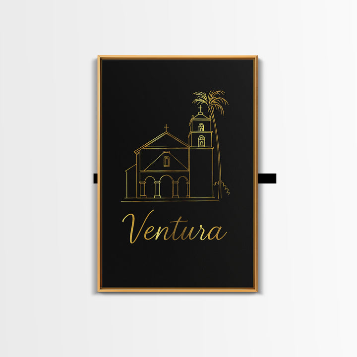 Ventura California Travel Poster, Canvas Print, Minimalist Gold Line Art, Ventura Travel Art, City Travel Prints, Wall Art, Poster Art