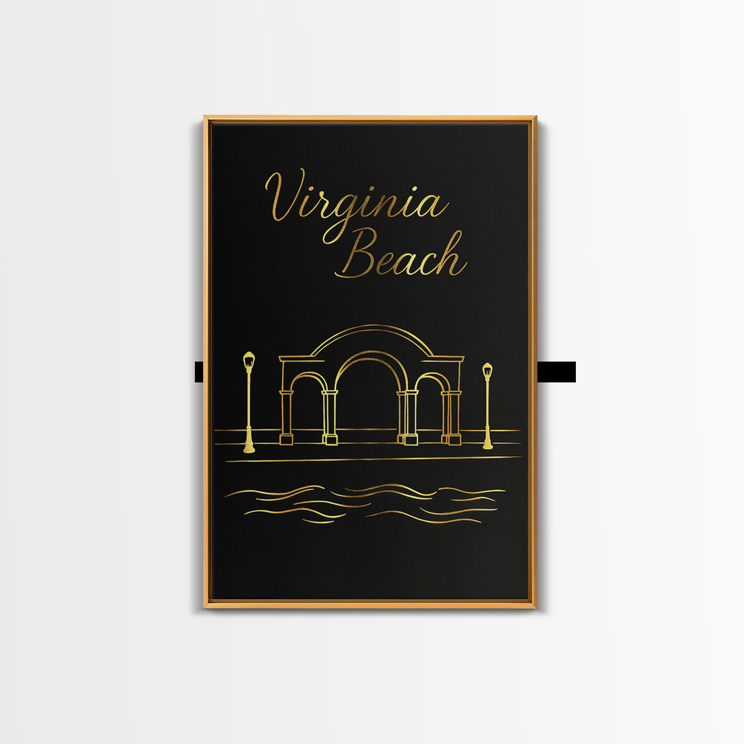 Virignia Beach Travel Poster, Canvas Print, Minimalist Gold Line Art, Virignia Beach Poster Print, Home Office Decor, Travel Wall Art
