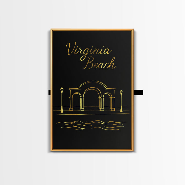 Virignia Beach Travel Poster, Canvas Print, Minimalist Gold Line Art, Virignia Beach Poster Print, Home Office Decor, Travel Wall Art