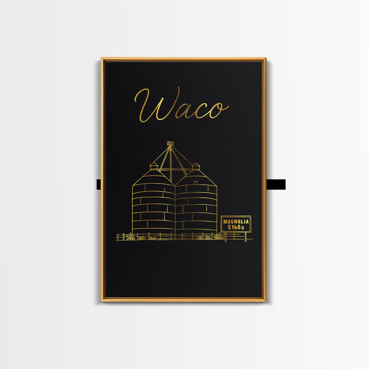 Waco Texas Travel Poster, Canvas Print, Black Gold Minimalist Art, Waco City Art, Wanderlust Decor, Home Office Decor, Retro Travel Print