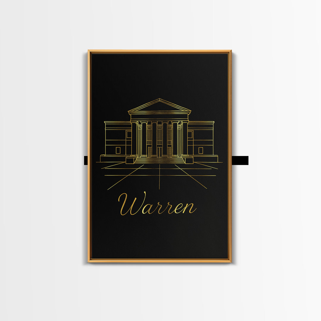 Warren Travel Poster, Canvas Print, Dark Minimalist Wall Art, Warren Art Print, Living Room Wall Art, City Illustration, Home Office Decor