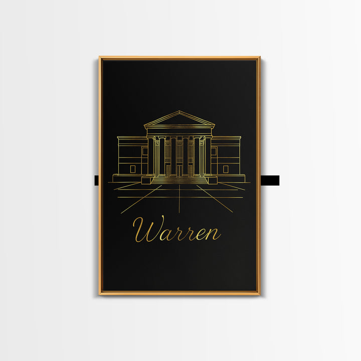 Warren Travel Poster, Canvas Print, Dark Minimalist Wall Art, Warren Art Print, Living Room Wall Art, City Illustration, Home Office Decor