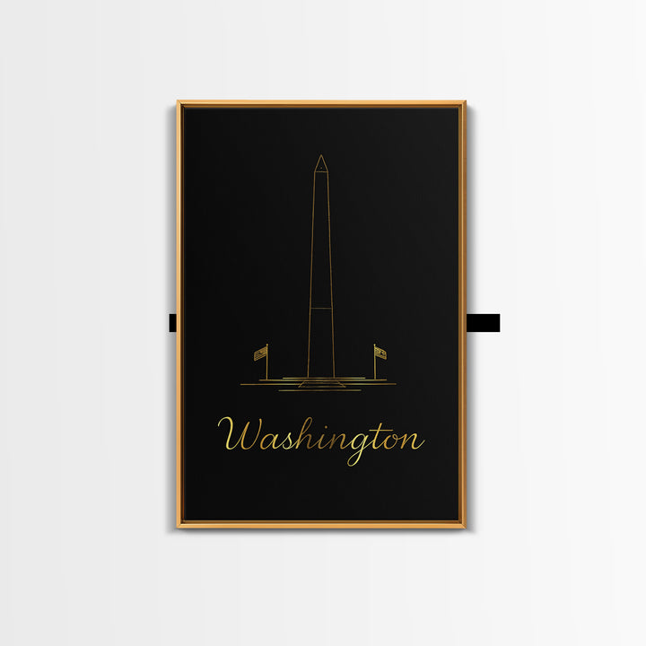 Washington DC Travel Poster, Framed Canvas Print, Dark Minimalist Wall Art, Washington DC Poster Print, City Travel Prints, Wall Art
