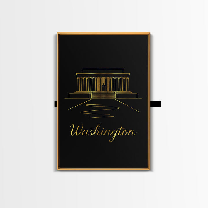Washington DC Travel Poster, Framed Canvas Print, Minimalist Gold Line Art, Washington DC Wall Art, Fine Art Print, Travel Poster Set
