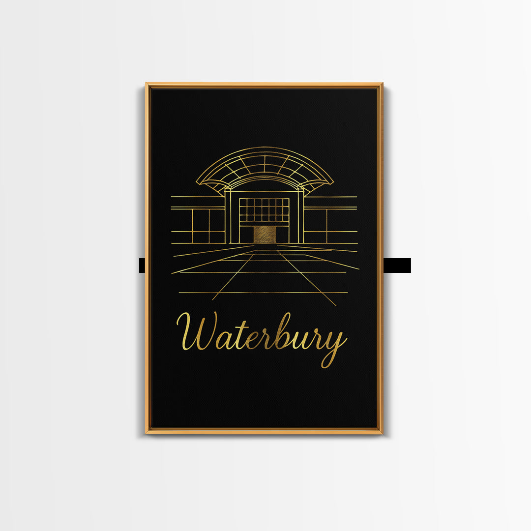 Waterbury Connecticut Travel Poster, Canvas Print, Gold Outline Poster Art, Waterbury Art Print, Wall Decor, Travel Print, Home Decor