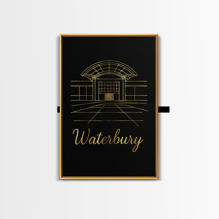 Waterbury Connecticut Travel Poster, Canvas Print, Gold Outline Poster Art, Waterbury Art Print, Wall Decor, Travel Print, Home Decor